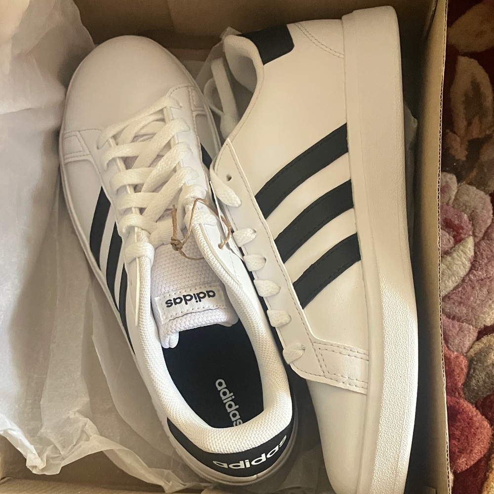 Adidas Classic White with Black Stripes Shoes